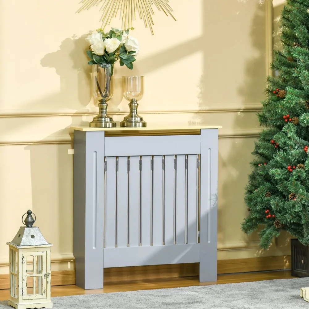 EASYCOMFORT Mobile Copricalorifero MDF e Legno Truciolare, Design Doghe con Mensola Superiore, 78x19x83cm, Grigio