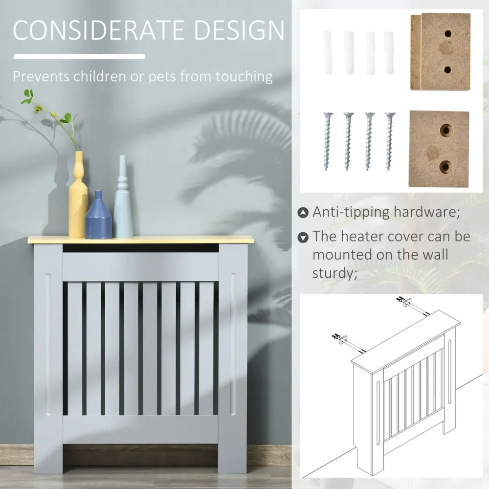 EASYCOMFORT Mobile Copricalorifero MDF e Legno Truciolare, Design Doghe con Mensola Superiore, 78x19x83cm, Grigio