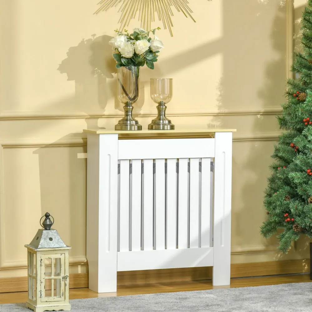 EASYCOMFORT Mobile Copricalorifero MDF e Legno Truciolare, Design Doghe con Mensola Superiore, 78x19x83cm, Bianco