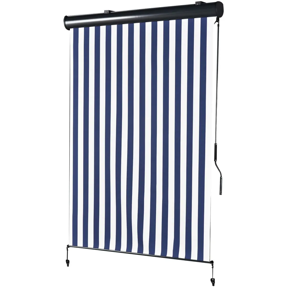 EASYCOMFORT Tenda Avvolgibile Rullo Impermeabile Funzionamento Manovella Bianco e Blu 250 x 200 cm