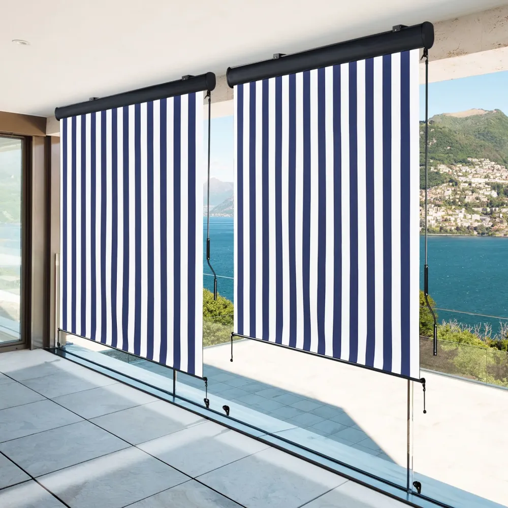 EASYCOMFORT Tenda Avvolgibile Rullo Impermeabile Funzionamento Manovella Bianco e Blu 250 x 200 cm