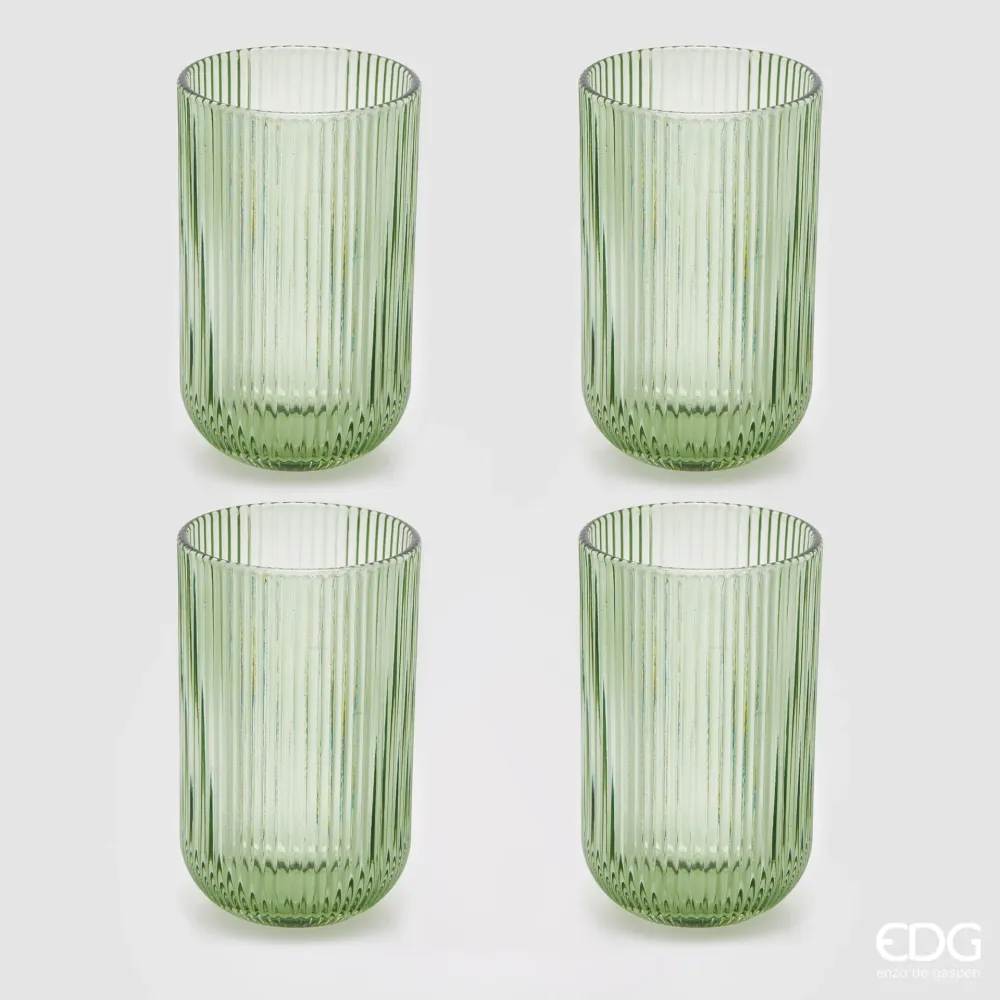 EDG Enzo De Gasperi Offerta Set 4 Bicchieri Longdrink Righe H12 D8 cm Verde