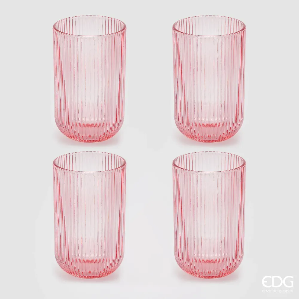 EDG Enzo De Gasperi Offerta Set 4 Bicchieri Longdrink Righe H12 D8 cm Rosa
