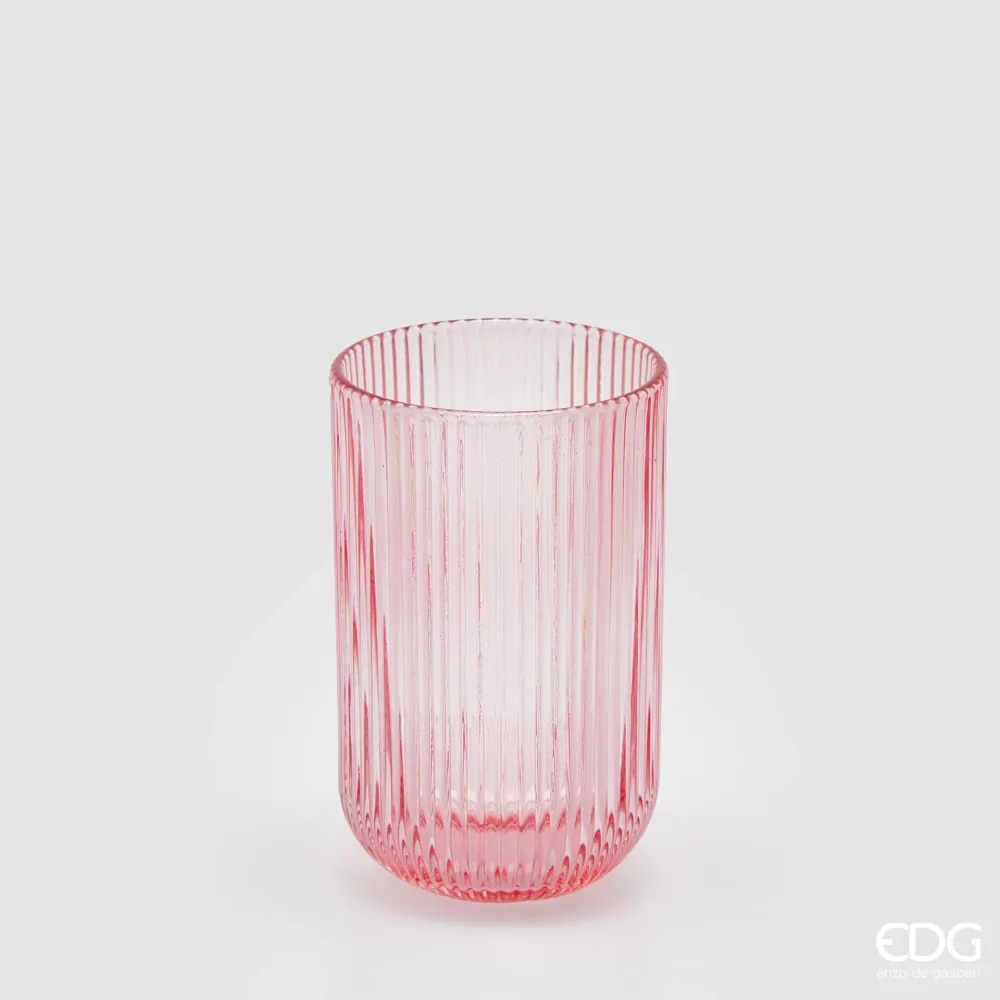 EDG Enzo De Gasperi Offerta Set 4 Bicchieri Longdrink Righe H12 D8 cm Rosa