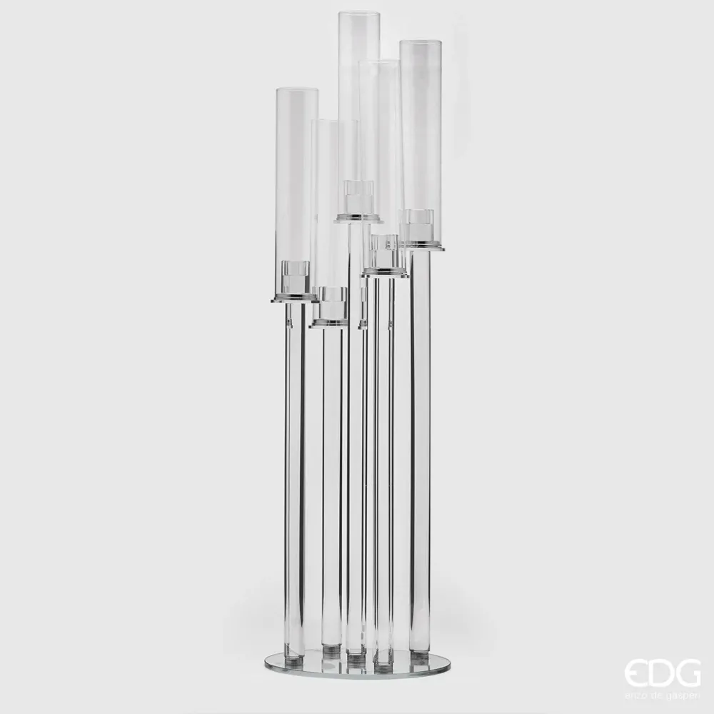 EDG Enzo De Gasperi Portacandele Crystal Pillow 5 Fuochi con Cilindri H100 cm