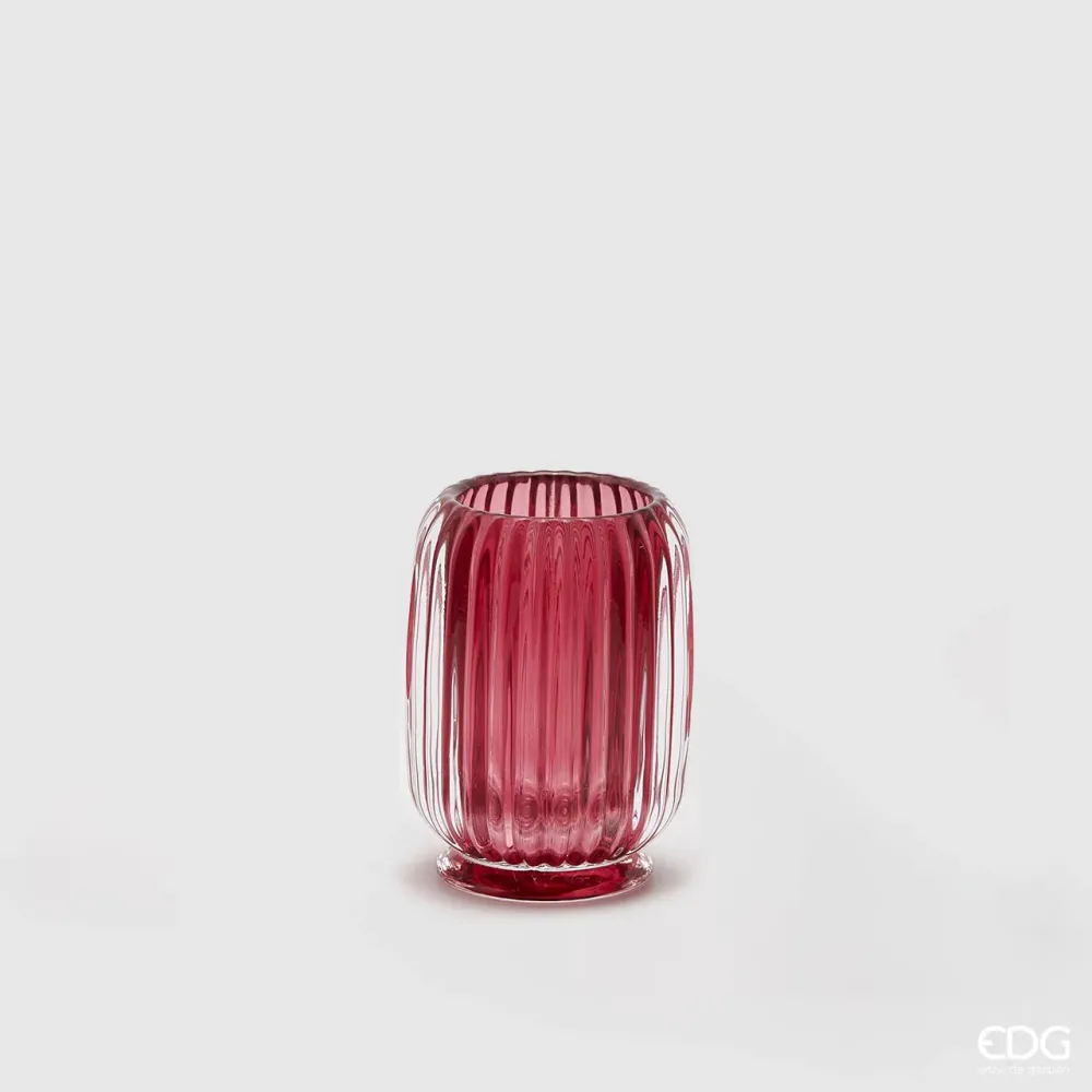 EDG Enzo De Gasperi Portacandele Righe Bombato H12 cm Fucsia