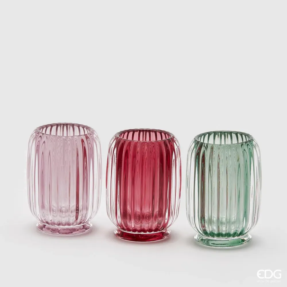 EDG Enzo De Gasperi Portacandele Righe Bombato H12 cm Fucsia