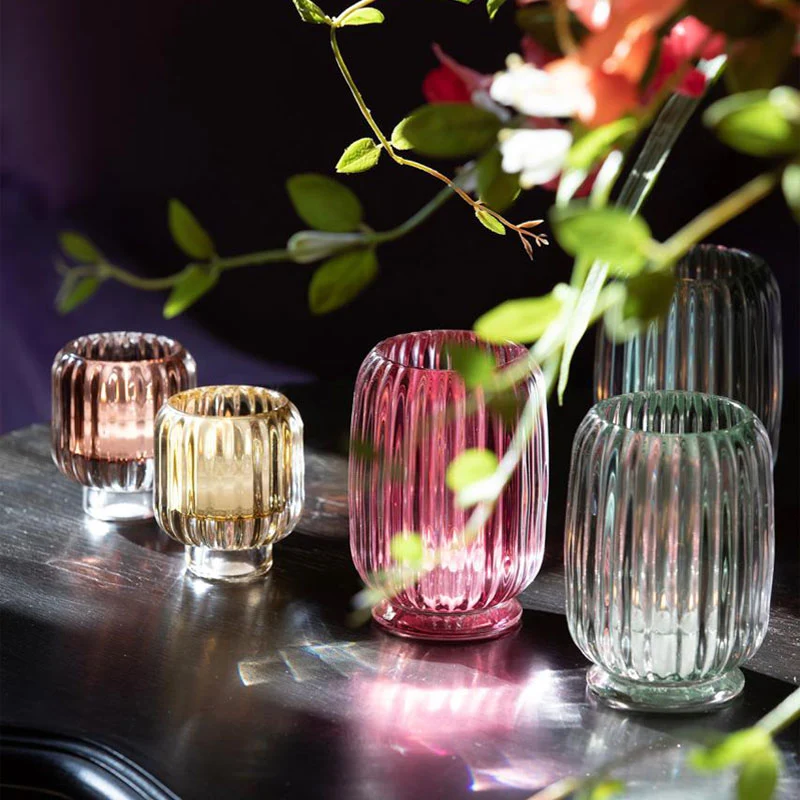 EDG Enzo De Gasperi Portacandele Righe Bombato H12 cm Fucsia