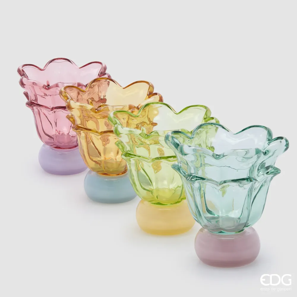 EDG Enzo De Gasperi Set 4 Vasetti Portacandela Fiore con Piede