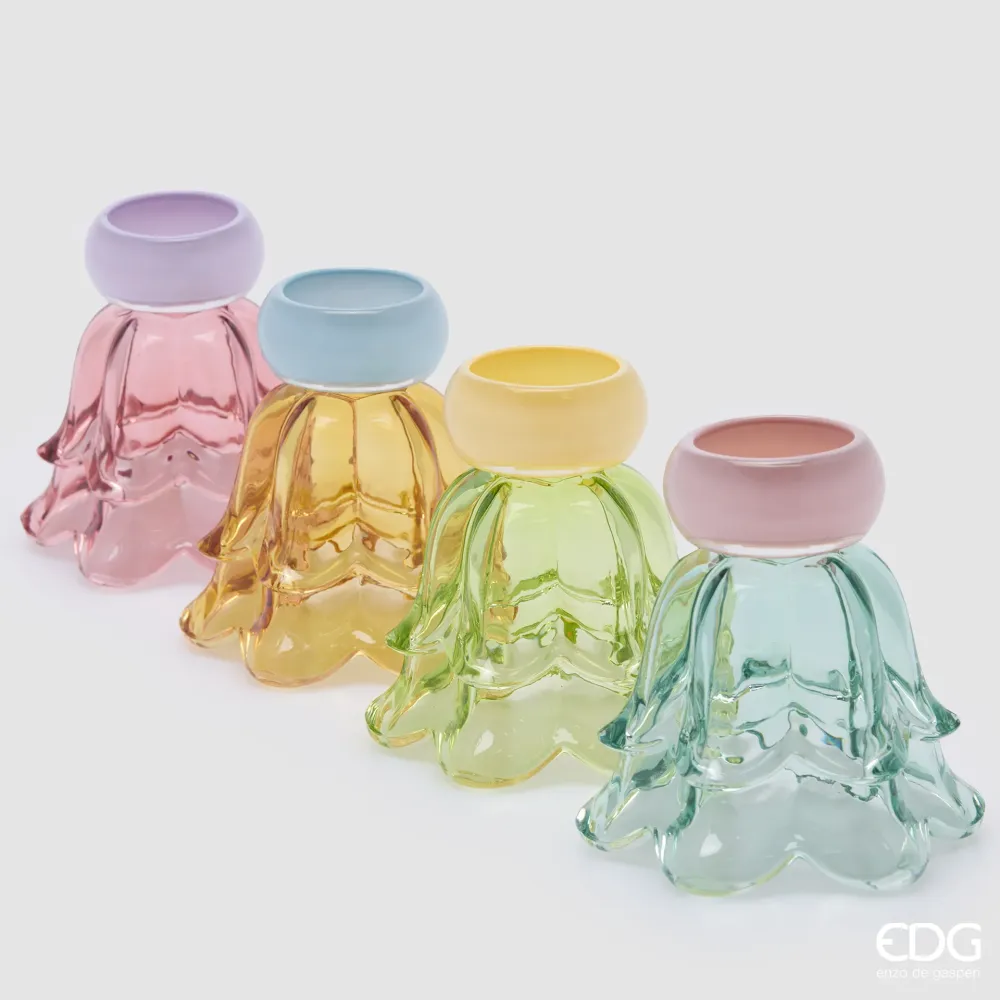EDG Enzo De Gasperi Set 4 Vasetti Portacandela Fiore con Piede