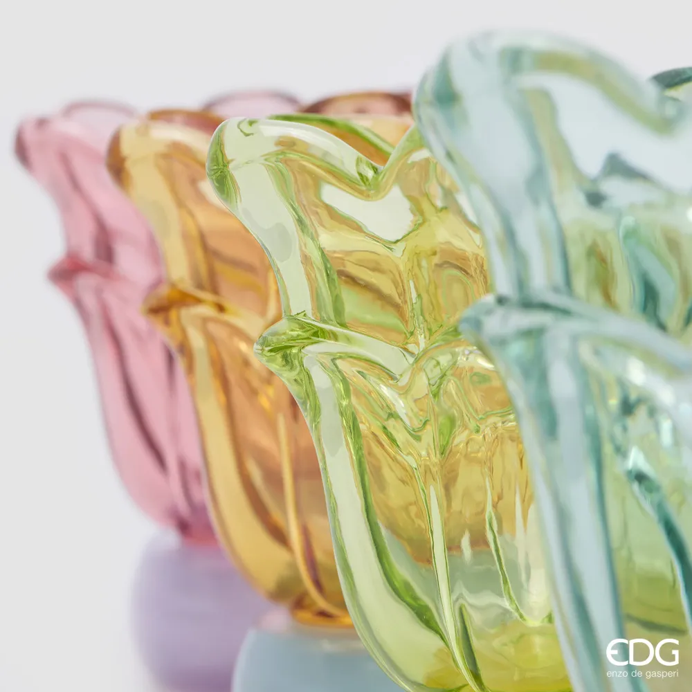 EDG Enzo De Gasperi Set 4 Vasetti Portacandela Fiore con Piede