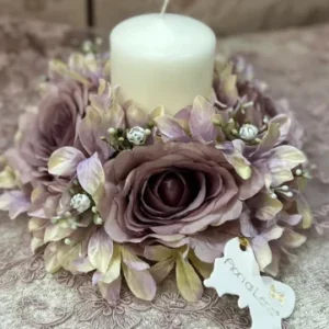 Fiori DI Lena Portacandela con Rose e Ortensie Lilla