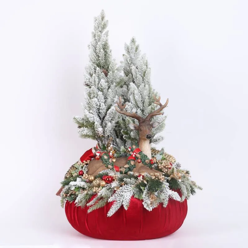 Fiori di Lena Pouf Centrotavola con Renna e Decori Natalizi H75