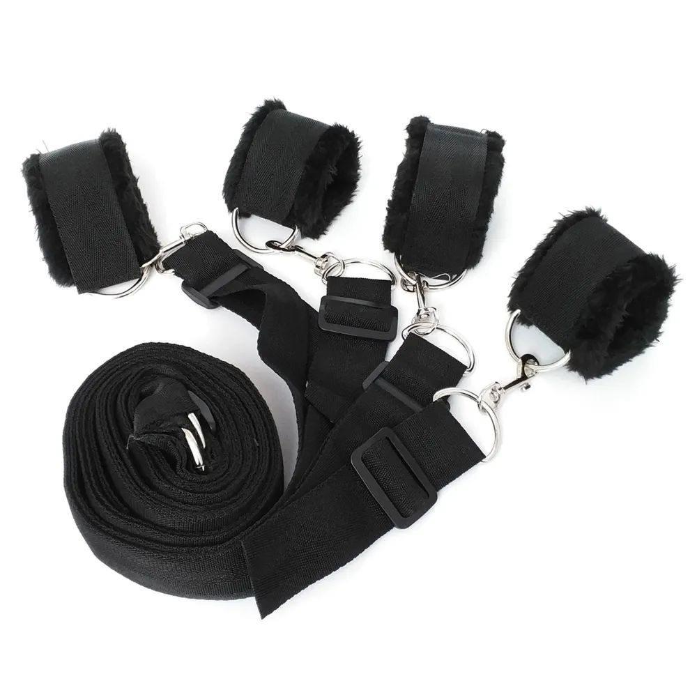 Fixxx - Manette da letto bondage con cinghie per sotto il materasso - foderate di peluche - nero