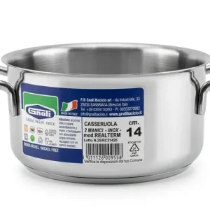 Gnali Casseruola 2 Manici Modello Realterm Ø 14 cm Acciaio Inox – Made Italy – Senza Nichel / Nickel Free