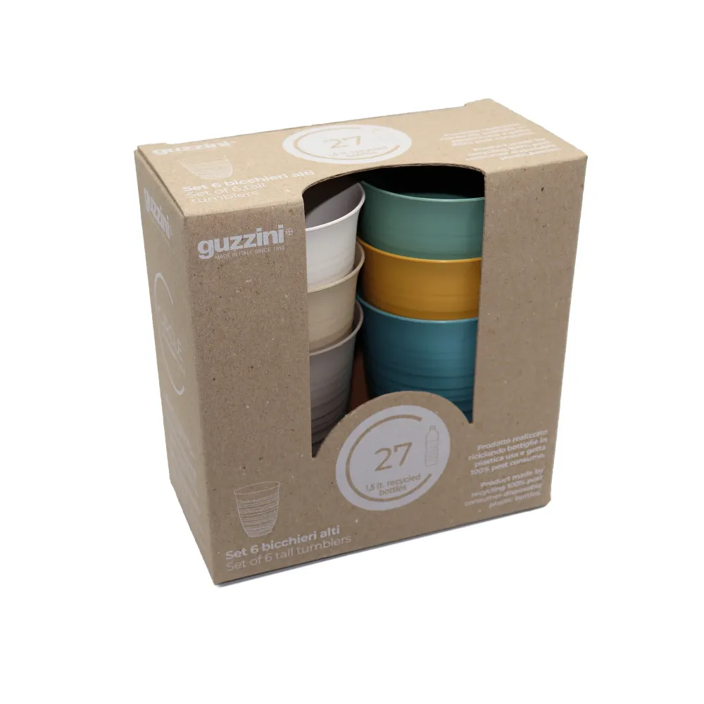 GUZZINI TIERRA SET 6 BICCHIERI ALTI REALIZZATI CON BOTTIGLIE DI PLASTICA RICICLATE