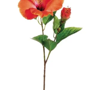 Hibiscus fiore MESSICO arancio tropicale artificiale ramo con foglie 60 cm arancione