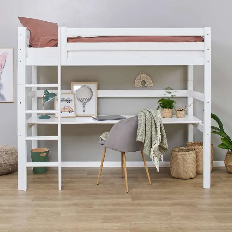 Hoppekids ECO Luxury - Letto soppalco m. Piano - 90x200 cm. - Bianco