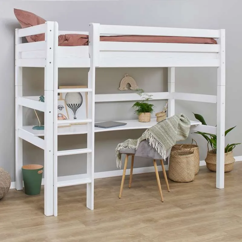 Hoppekids ECO Luxury - Letto soppalco m. Piano - 90x200 cm. - Bianco