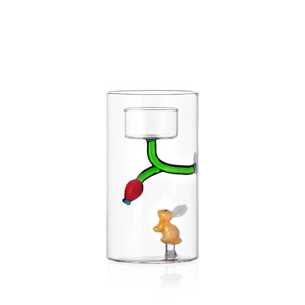 Ichendorf Milano Woodland Tales Tealight Bacche e Coniglio Vetro Borosilicato