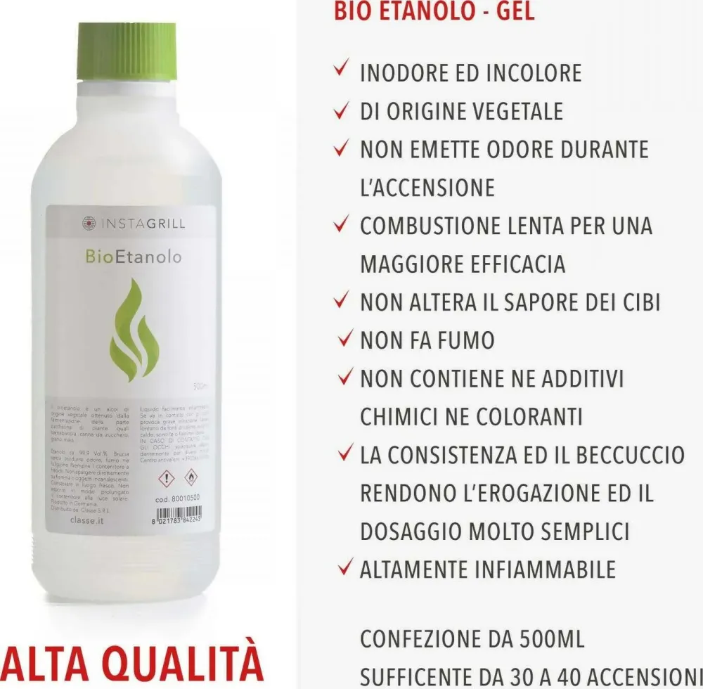 Instagrill Barbecue Arancio Power Bank Inclusa + Carbone Vegetale 2,5 Kg E Bio Etanolo 500ml Classe Srl