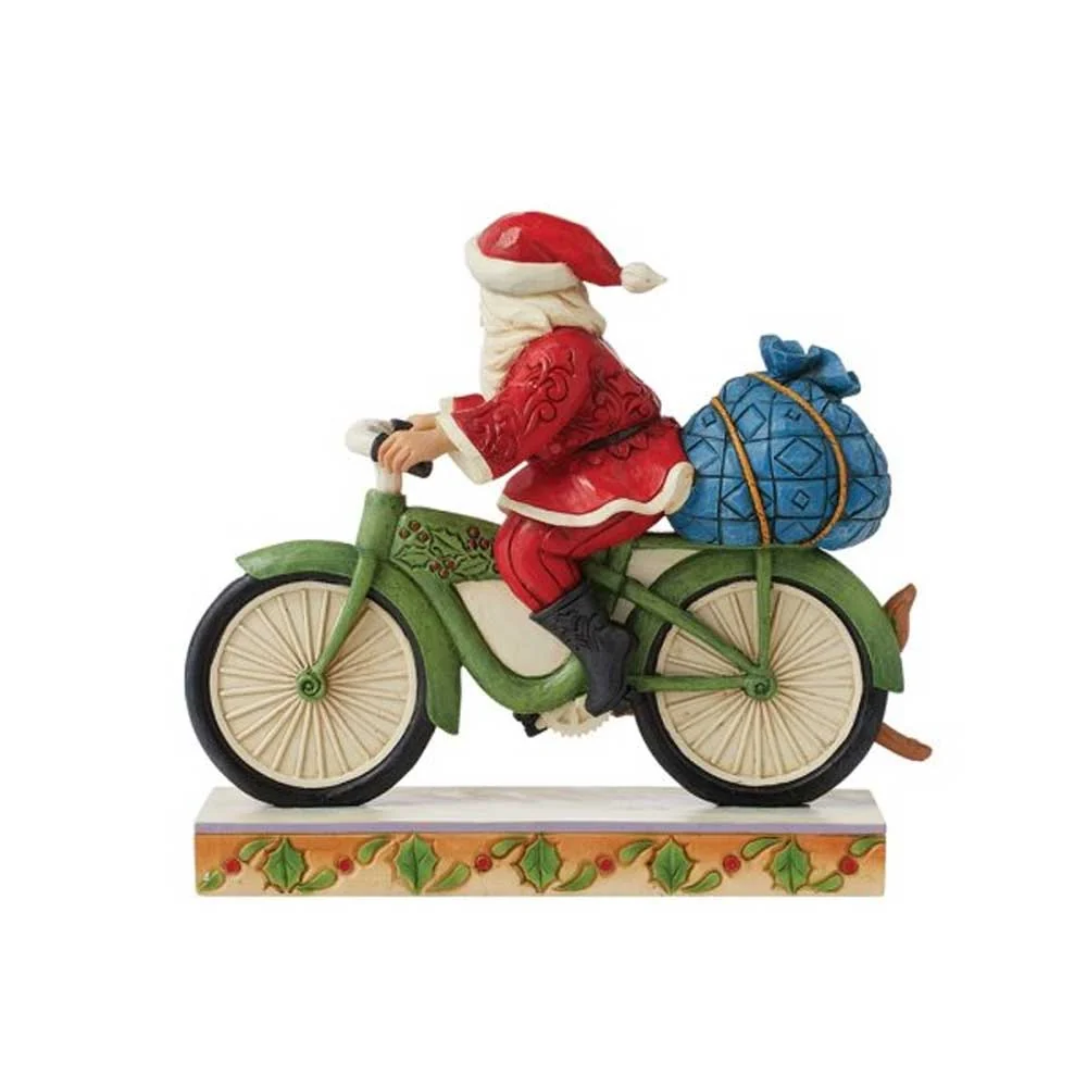 Jim Shore Heartwood Creek Statuina di Babbo Natale Bicicletta