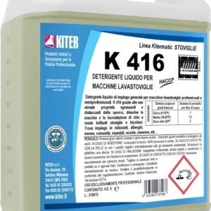 K416 Detergente liquido concentrato per macchine lavastoviglie professionali
