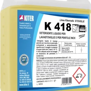 K418 Detergente liquido concentrato per macchine lavastoviglie professionali