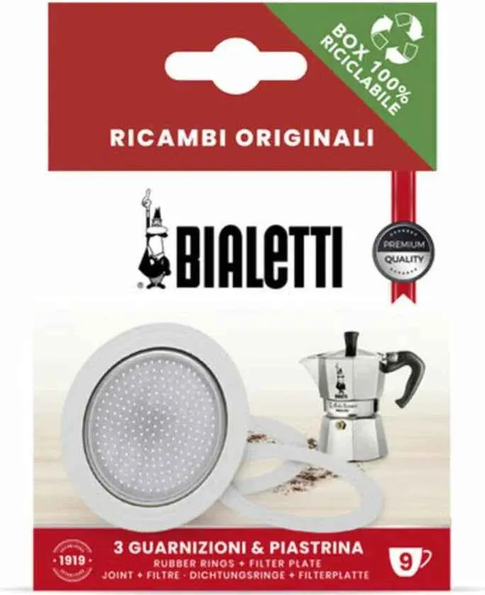 Kit tre guarnizioni più piastra per moka nove tazze originale Bialetti 0800035