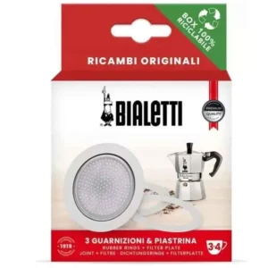 Kit tre guarnizioni più piastra per moka 3/4 tazze originale Bialetti 0800033