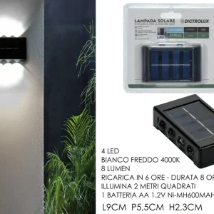 Lampada solare da esterno muro abs e polistirene nera luce bianca fredda - Dictrolux