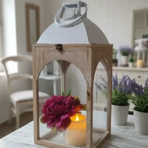 Lanterna Decorativa AD Trend H 60 cm – Stile Shabby Chic Legno e Metallo – Elemento di Design Vintage 26x26 cm