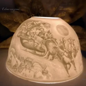 Lanterna portacandela starlight con rilievi porta candela slitta babbo natale
