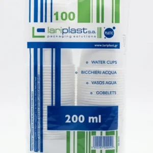 Lariplast Bicchieri Acqua 200ml | 100 Pezzi | Bicchieri Plastica Bianchi Monouso e Riutilizzabili