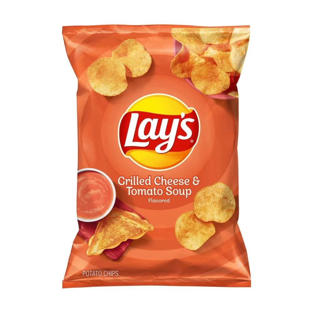 Lay's Grilled Cheese and Tomato Soup Chips, patatine al formaggio e zuppa di pomodoro da 50g