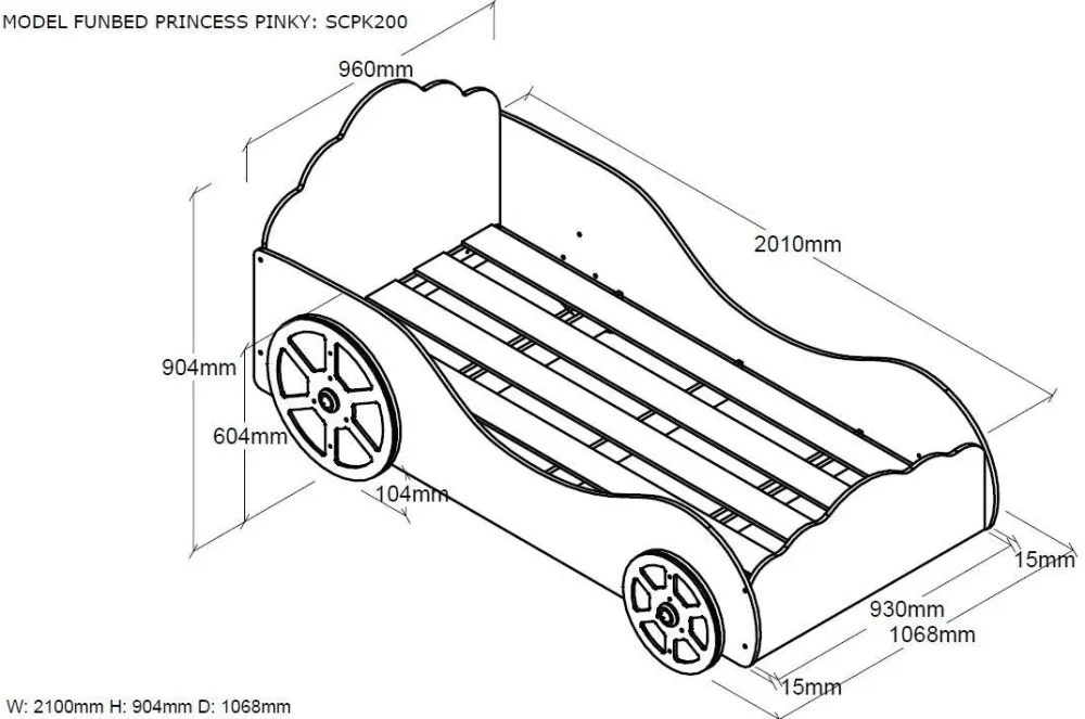 Letto Auto Principessa Pinky Con Materasso 90 X 200 Cm