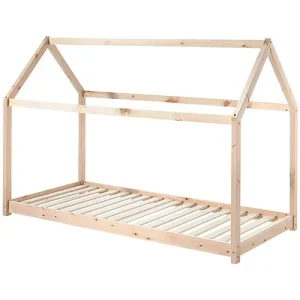 Letto Cabane - Naturale - 90 x 200 cm - Pino Massiccio - con Doghe Vipack