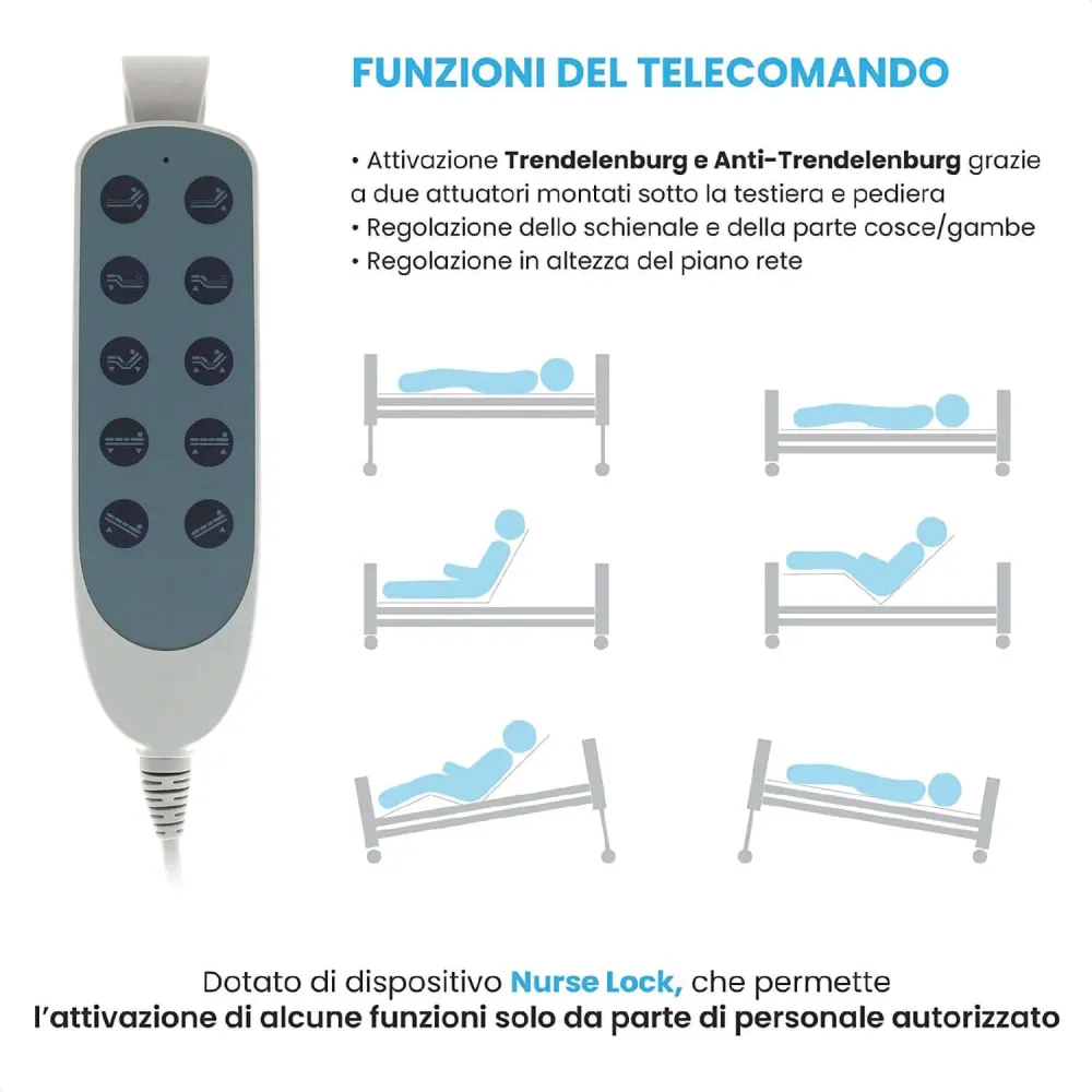 Letto Elettrico da Degenza per Anziani Sogno con Materasso Antidecubito