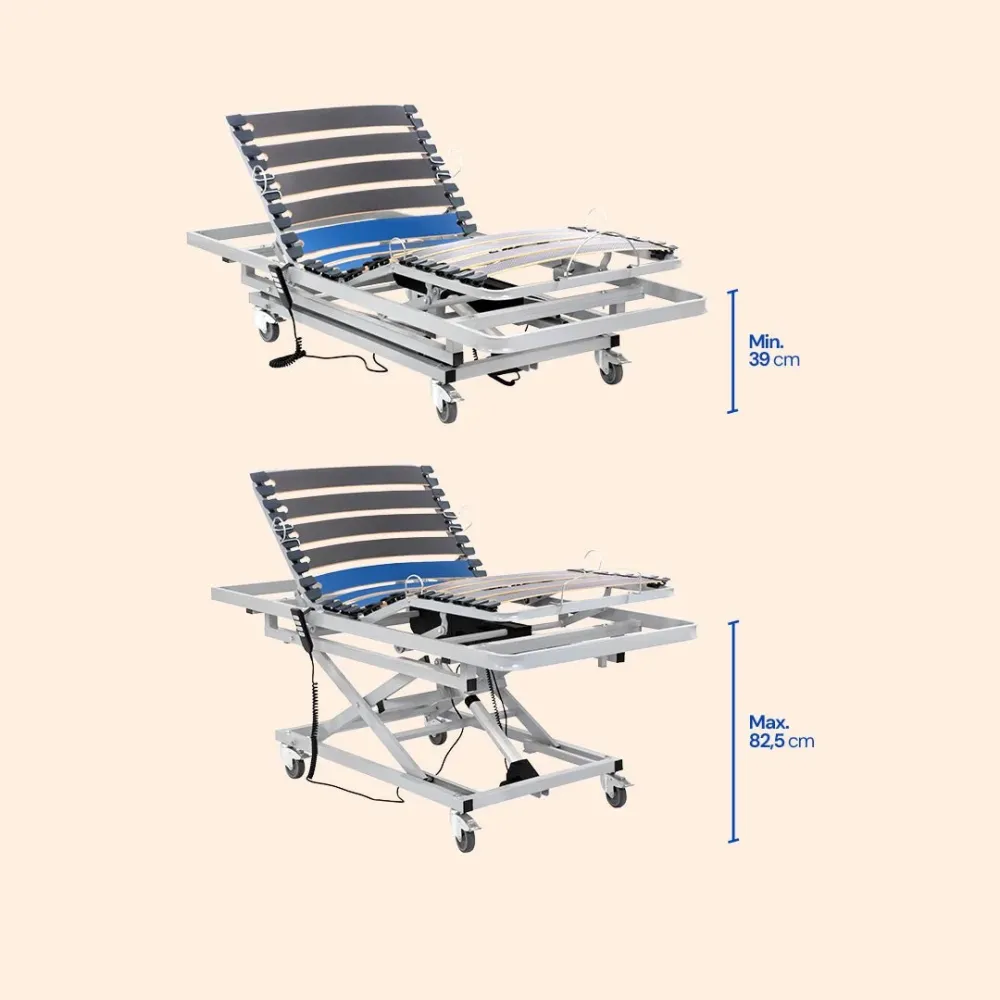 Letto ospedale regolabile altezza con materasso memory foam - 90x200 cm