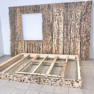 Letto Turca GIROLETTO DUE PIAZZE MODERNO personalizzato + allestimento muro legno massello dimensioni variabili da concordare