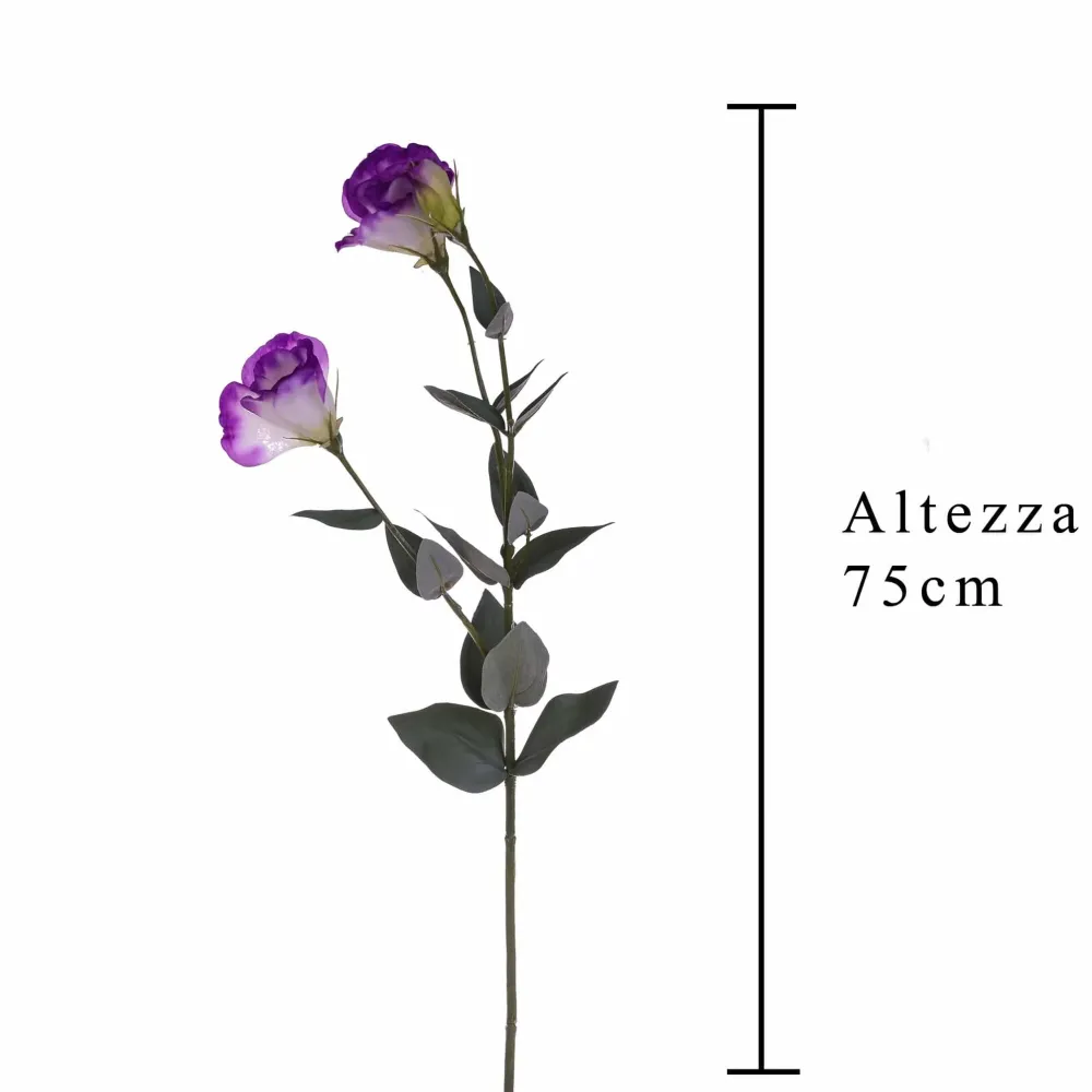 Lisianthus fiore fucsia e bianco artificiale ramo con foglie 75 cm