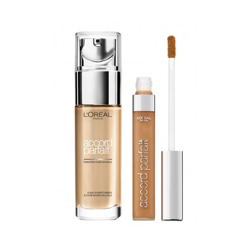 L'Oréal Kit Accord Parfait | Fondotinta Fluido 5R/5C + Correttore 4N, Acido Ialuronico, Idratazione 24H