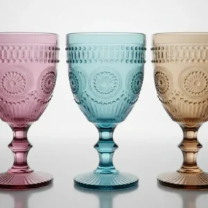 MastroBianco Set 6 Calici Vetro Colorato 350ml | Bicchieri con Stelo per Vino e Acqua | Design Moderno Vetro Colorato Pasta