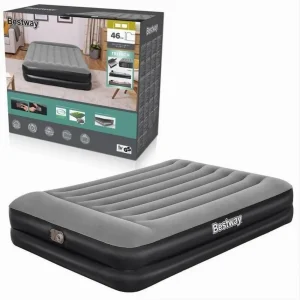 Materasso Floccato Matrimoniale Airbed Nero/grigio Gonfiabile Pompa Integrata 67403