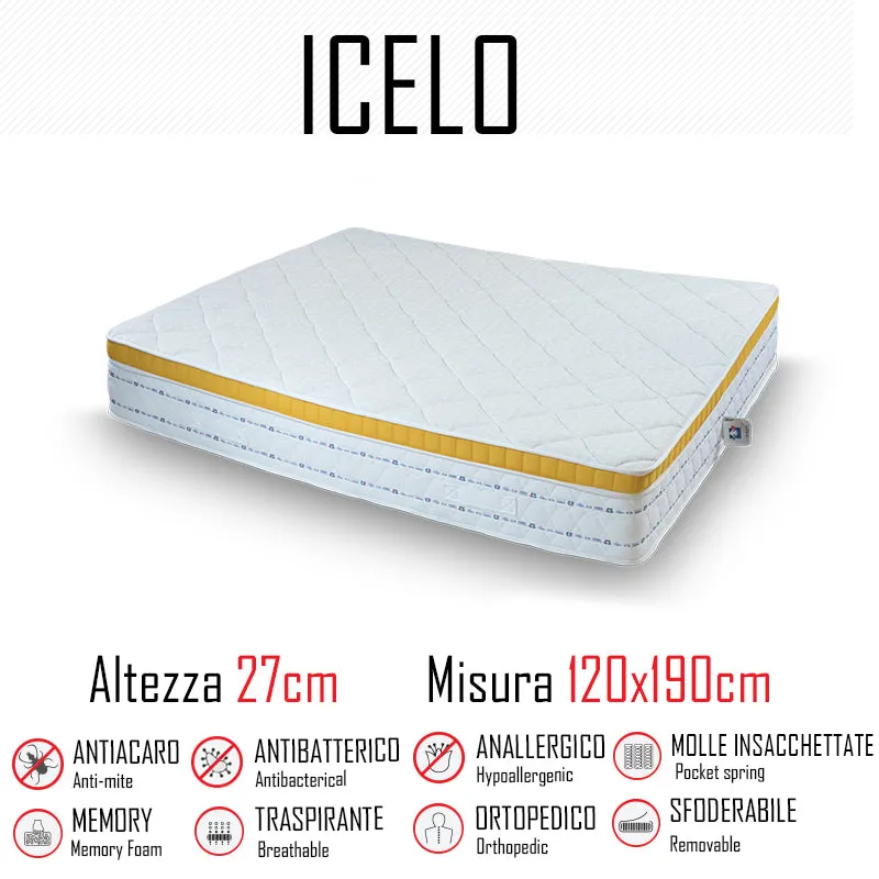 Materasso Icelo 120x190 molle indipendenti e memory alto 27cm