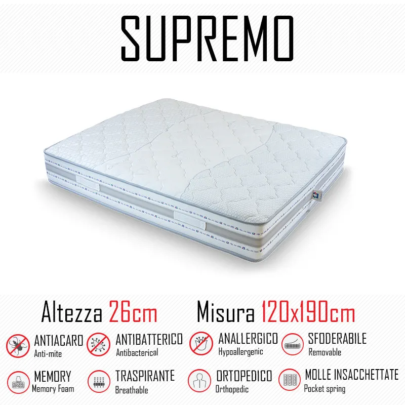 Materasso Supremo 120x190 molle indipendenti e memory alto 26cm
