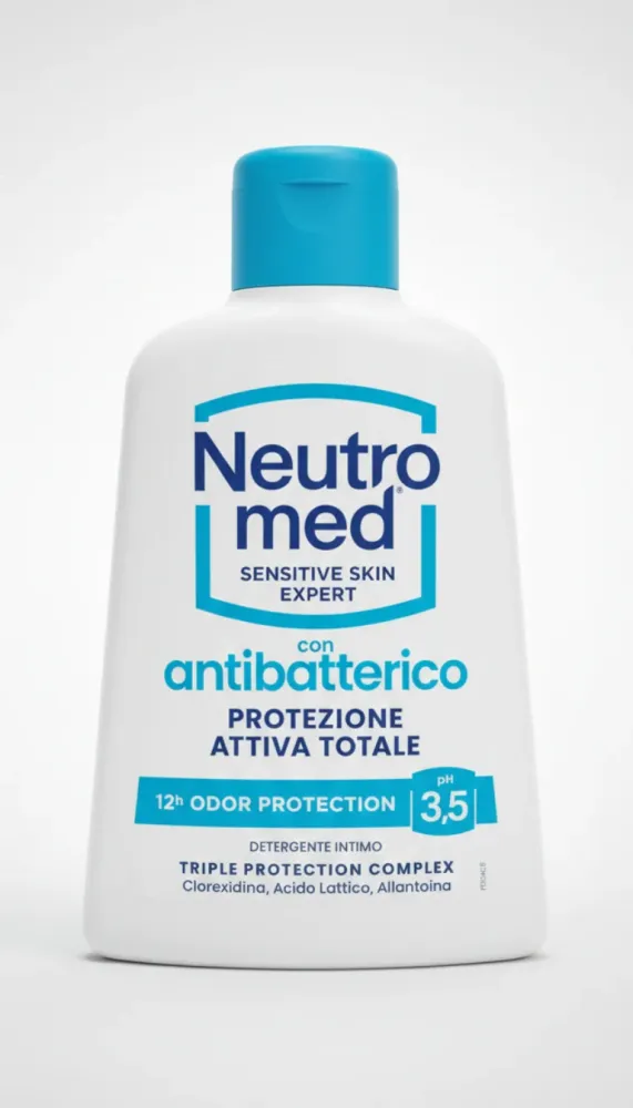 Neutromed Detergente Intimo Antibatterico 200 ml – pH 3.5 con Clorexidina – Protezione Attiva 12h Anti-Odore per Ciclo, Gr...