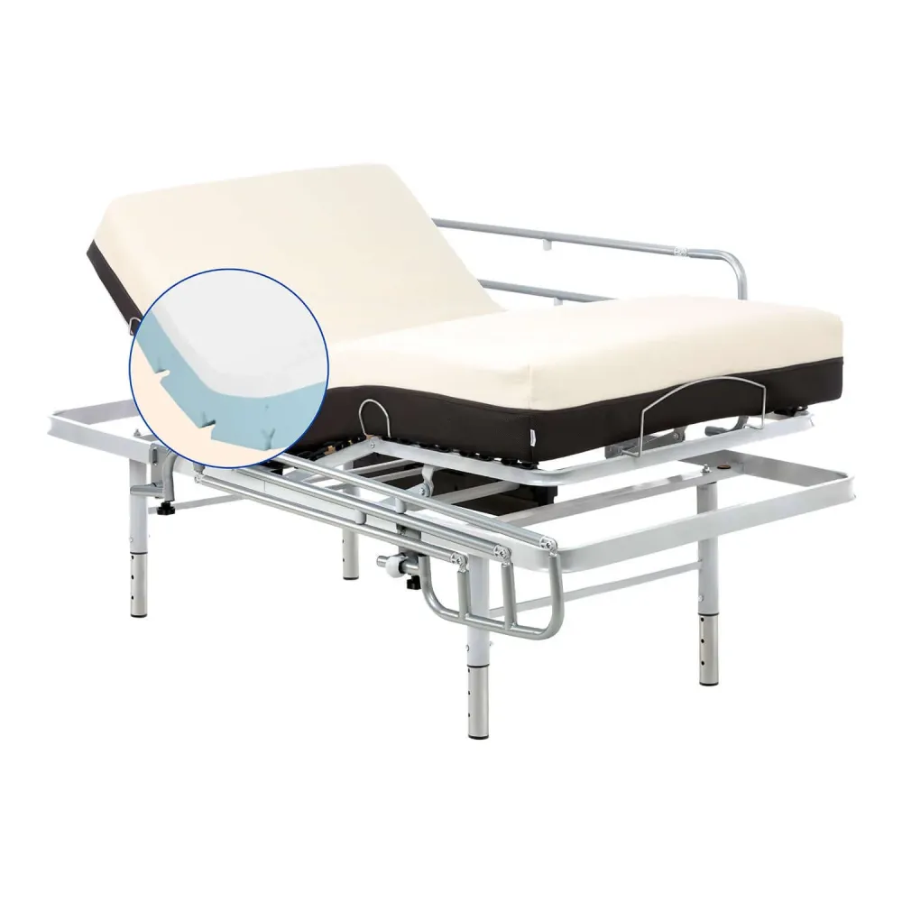 Pack letto ospedaliero regolabile altezza con materasso memory foam Cotton | Telecomando Wireless (80x190 cm, sponde letto)