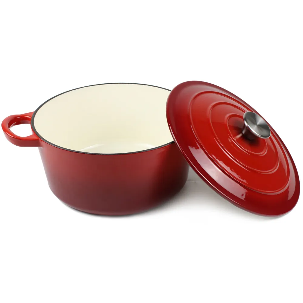 Pentola Dutch Oven ghisa smaltata, Cocotte, teglia da casseruola - rotonda rossa 10.23" (26 cm)