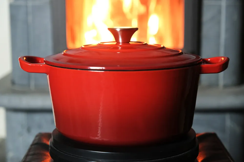 Pentola Dutch Oven ghisa smaltata, Cocotte, teglia da casseruola - rotonda rossa 10.23" (26 cm)